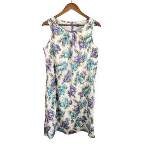 Lands' End Womens Cotton Sleeveless Watercolor Floral Dress Sz 12 Summer Pockets